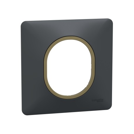 Schneider - Ovalis - Plaque de finition - 1 poste Anthracite bague effet Laiton - Réf : S340702E