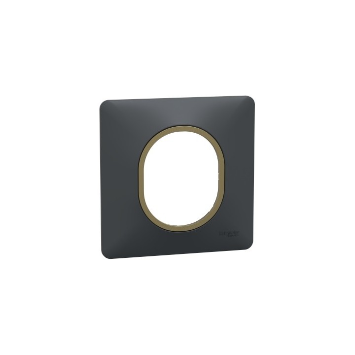 Schneider - Ovalis - Plaque de finition - 1 poste Anthracite bague effet Laiton - Réf : S340702E