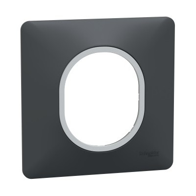 Schneider - Ovalis - Plaque de finition - 1 poste Anthracite avec bague effet Argent Chromé - Réf : S340702G
