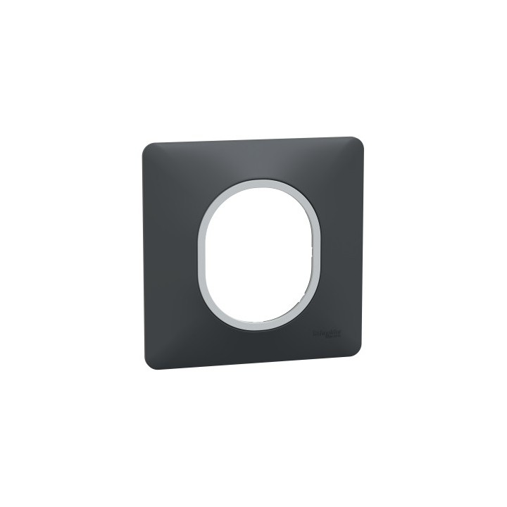 Schneider - Ovalis - Plaque de finition - 1 poste Anthracite avec bague effet Argent Chromé - Réf : S340702G