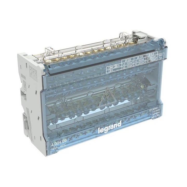 Legrand - Répartiteur modulaire à barreaux étagés tétrapolaire 125A 14 départs - 8 modules - Réf : 400409