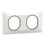 Schneider - Ovalis - Plaque de finition - 2 postes Horizontal - 71mm - Blanc bague Laiton - Réf : S320704D