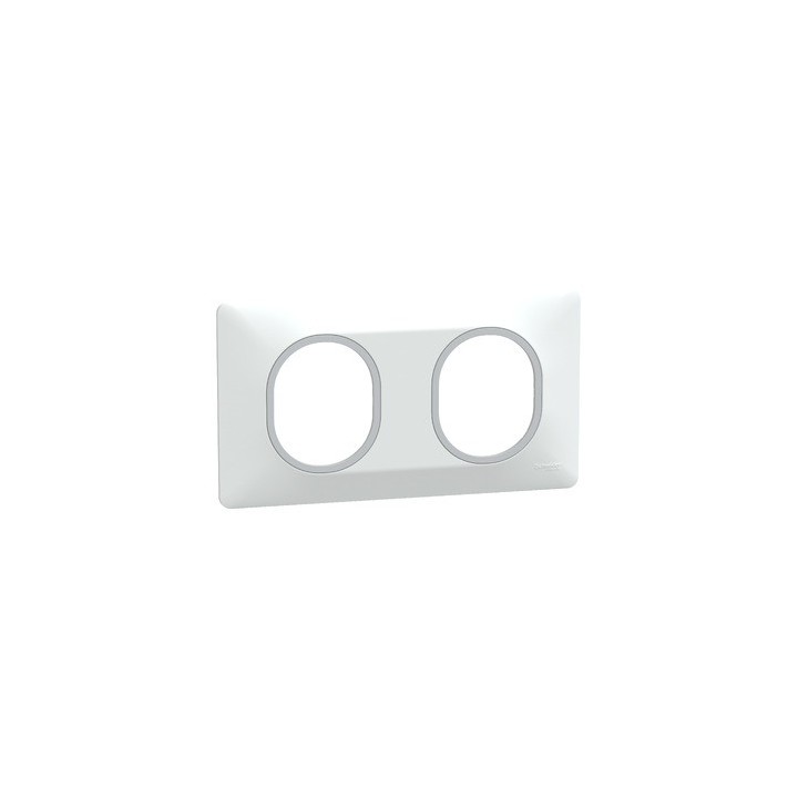 Schneider - Ovalis - Plaque de finition - 2 postes Horiz - 71mm - Blanc bague Argent Chromé - Réf : S320704F