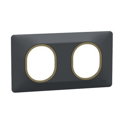 Schneider - Ovalis - plaque de finition - 2 postes horizontal - 71mm - anthracite - laiton - Réf : S340704E