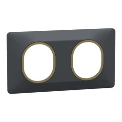 Schneider - Ovalis - plaque de finition - 2 postes horizontal - 71mm - anthracite - laiton - Réf : S340704E