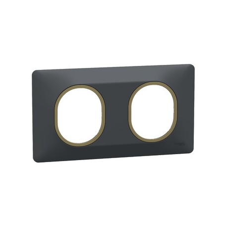 Schneider - Ovalis - plaque de finition - 2 postes horizontal - 71mm - anthracite - laiton - Réf : S340704E