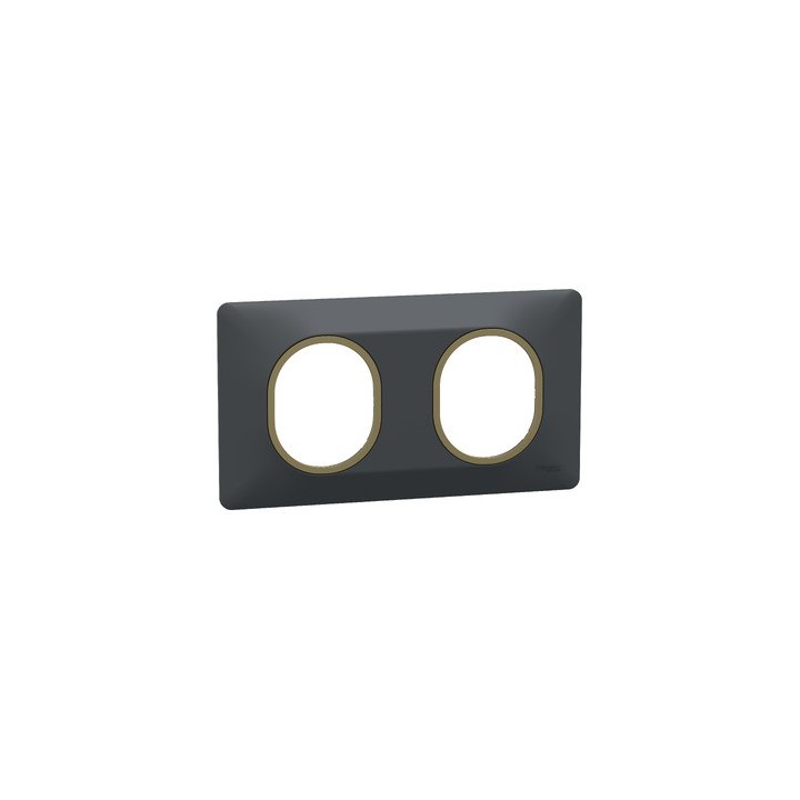 Schneider - Ovalis - plaque de finition - 2 postes horizontal - 71mm - anthracite - laiton - Réf : S340704E
