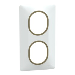 Schneider - Ovalis - Plaque de finition - 2 postes Vertical - 71mm - Blanc bague Laiton - Réf : S320724D