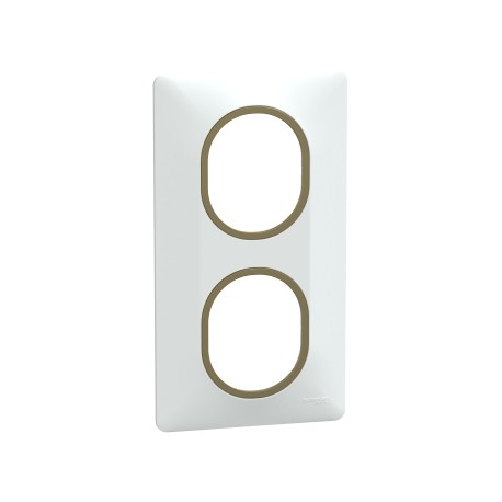 Schneider - Ovalis - Plaque de finition - 2 postes Vertical - 71mm - Blanc bague Laiton - Réf : S320724D