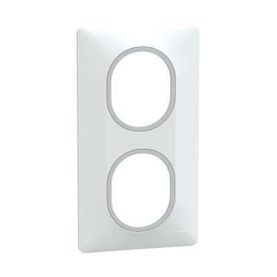 Schneider - Ovalis - Plaque de finition - 2 postes Vertic - 71mm - Blanc bague Argent Chromé - Réf : S320724F
