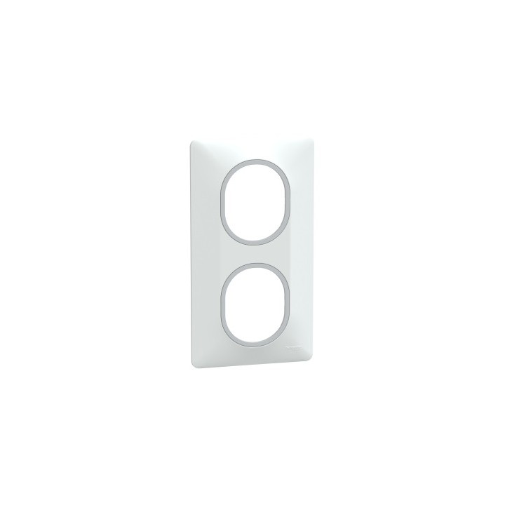 Schneider - Ovalis - Plaque de finition - 2 postes Vertic - 71mm - Blanc bague Argent Chromé - Réf : S320724F