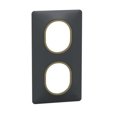 Schneider - Ovalis - Plaque de finition - 2 postes Vertical - 71mm - Anthracite bague Laiton - Réf : S340724E