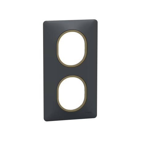 Schneider - Ovalis - Plaque de finition - 2 postes Vertical - 71mm - Anthracite bague Laiton - Réf : S340724E