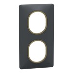 Schneider - Ovalis - Plaque de finition - 2 postes Vertical - 71mm - Anthracite bague Laiton - Réf : S340724E