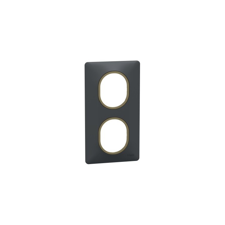 Schneider - Ovalis - Plaque de finition - 2 postes Vertical - 71mm - Anthracite bague Laiton - Réf : S340724E