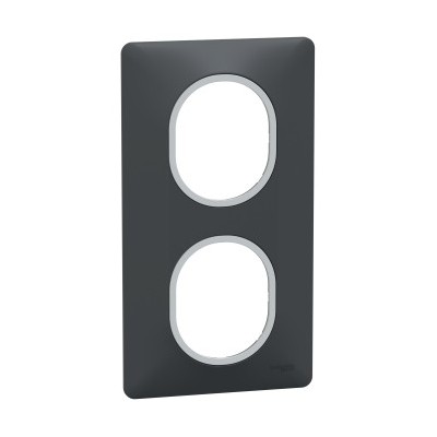 Schneider - Ovalis - plaque de finition - 2 postes vertical - 71mm - anthracite - argent chromé - Réf : S340724G