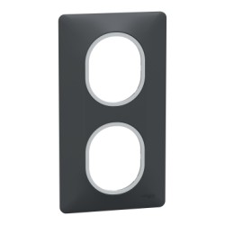 Schneider - Ovalis - plaque de finition - 2 postes vertical - 71mm - anthracite - argent chromé - Réf : S340724G