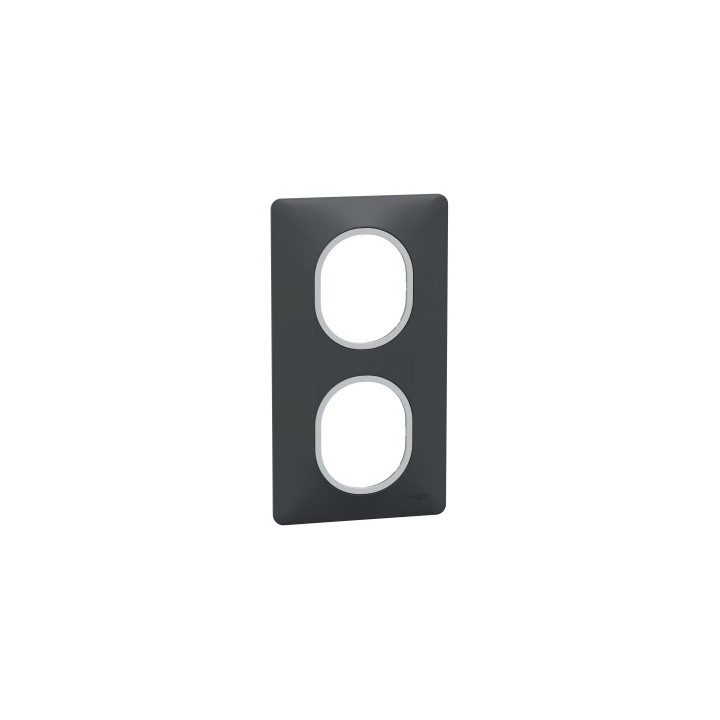 Schneider - Ovalis - plaque de finition - 2 postes vertical - 71mm - anthracite - argent chromé - Réf : S340724G