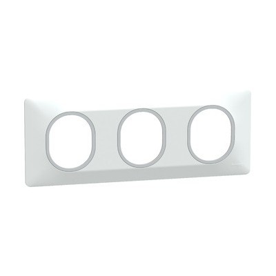 Schneider - Ovalis - Plaque de finition - 3 postes Horizontal - 71mm - Blanc bague Argent Chromé - Réf : S320706F
