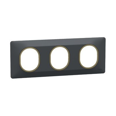Schneider - Ovalis - plaque de finition - 3 postes horizontal - 71mm - anthracite - laiton - Réf : S340706E