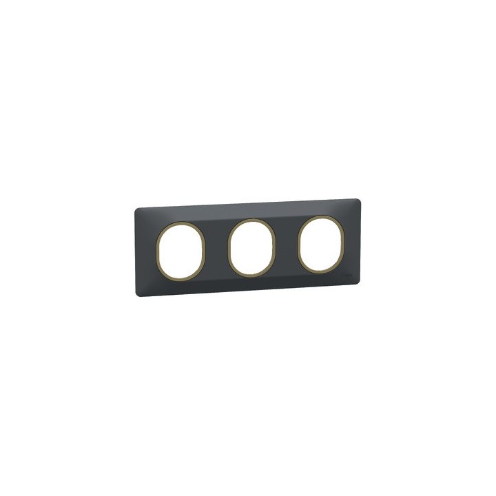 Schneider - Ovalis - plaque de finition - 3 postes horizontal - 71mm - anthracite - laiton - Réf : S340706E