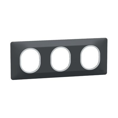 Schneider - Ovalis - plaque de finition - 3 postes hor - 71mm - anthracite - argent chromé - Réf : S340706G