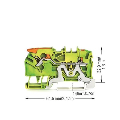 Wago - TOPJOB®S - Borne de passage à levier - 2 fils - 2,5mm² - vert/jaune - Réf : 2102-5207