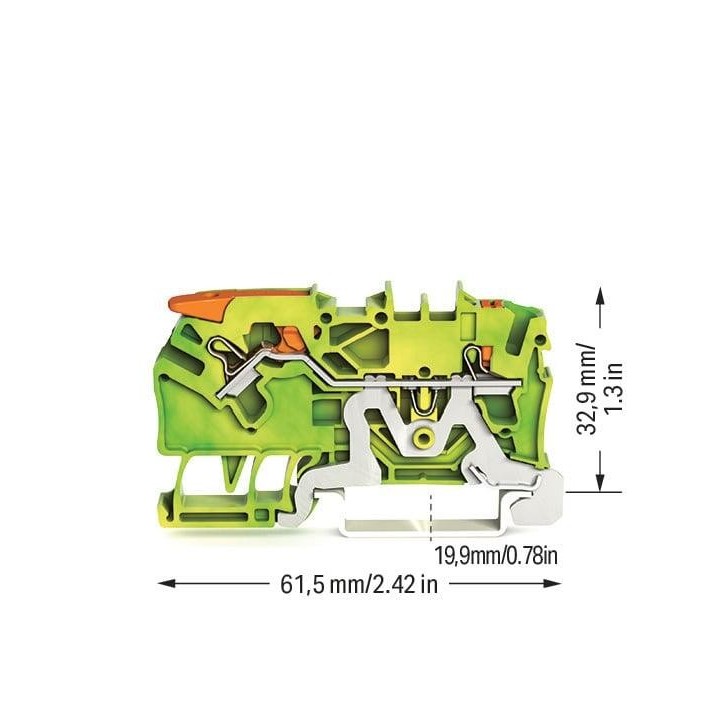 Wago - TOPJOB®S - Borne de passage à levier - 2 fils - 2,5mm² - vert/jaune - Réf : 2102-5207