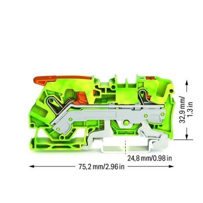 Wago - TOPJOB®S - Borne de passage à levier - 2 fils - 6mm² - vert/jaune - Réf : 2106-5207