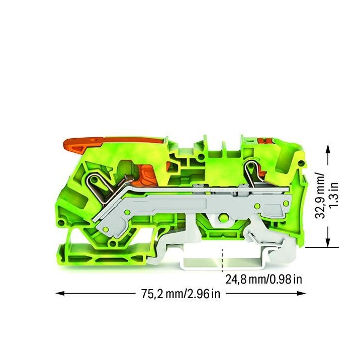 Wago - TOPJOB®S - Borne de passage à levier - 2 fils - 6mm² - vert/jaune - Réf : 2106-5207