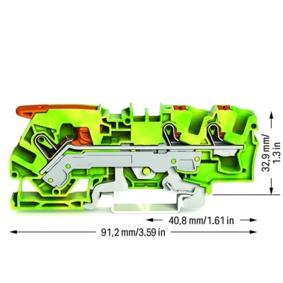 Wago - TOPJOB®S - Borne de passage à levier - 3 fils - 6mm² - vert/jaune - Réf : 2106-5307