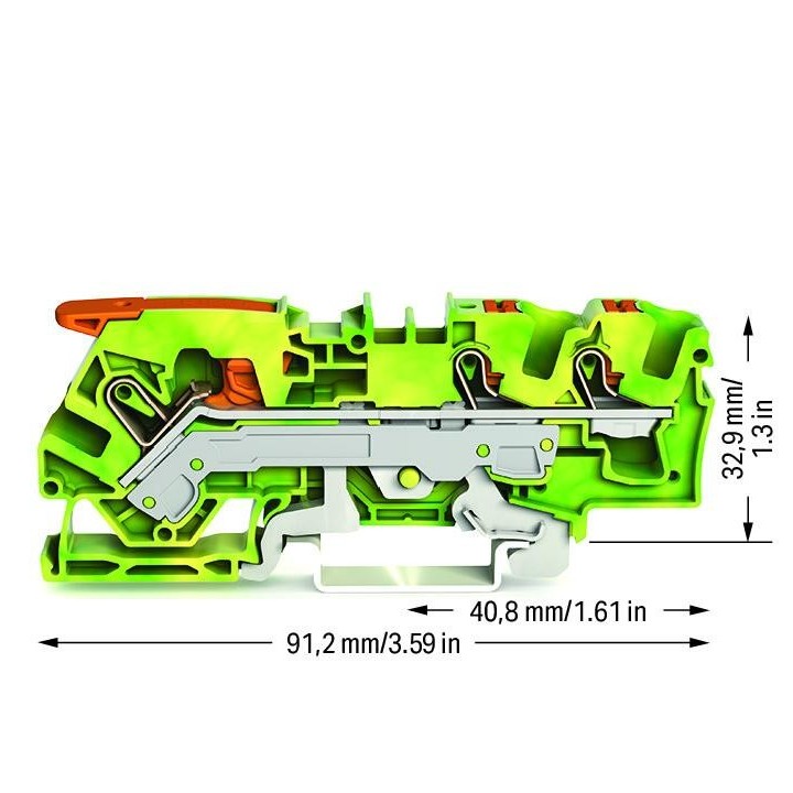 Wago - TOPJOB®S - Borne de passage à levier - 3 fils - 6mm² - vert/jaune - Réf : 2106-5307