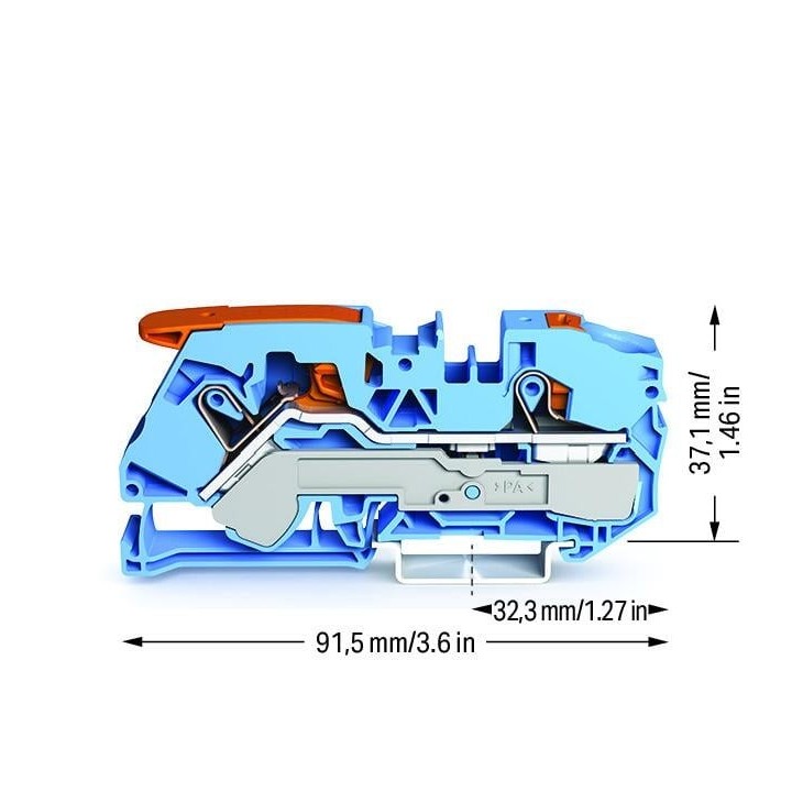 Wago - TOPJOB®S - Borne de passage à levier - 2 fils - 16mm² - bleu - Réf : 2116-5204