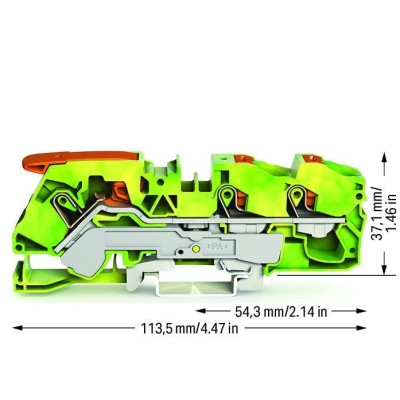 Wago - TOPJOB®S - Borne de passage à levier - 3 fils - 16mm² - vert/jaune - Réf : 2116-5307
