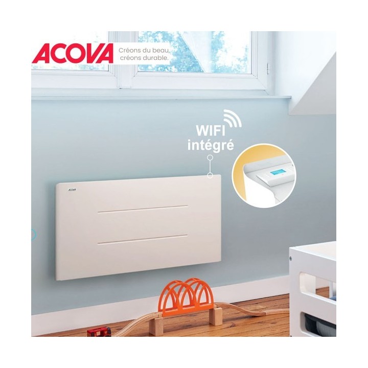 Acova - Radiateur électrique connecté horizontal Mara - En acier - A inertie sèche - 1000 W - Réf : TMR100063EEZF