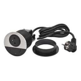 Legrand Incara - Disq80 avec 1 prise F/B,1 USB A+C 15W et 1 cordon de 2m avec fiche - métal - Réf : 655042