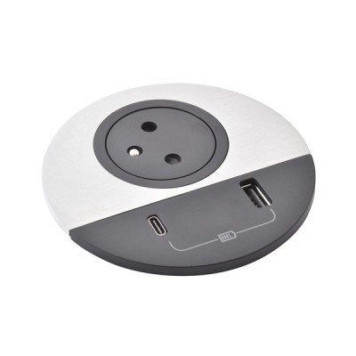 Legrand Incara - Disq80 avec 1 prise F/B,1 USB A+C 15W et 1 cordon de 2m avec fiche - métal - Réf : 655042