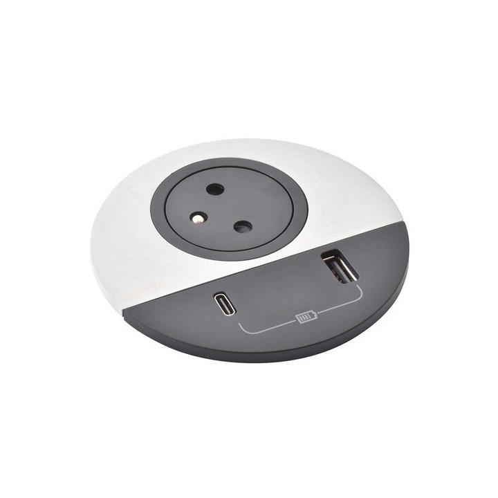 Legrand Incara - Disq80 avec 1 prise F/B,1 USB A+C 15W et 1 cordon de 2m avec fiche - métal - Réf : 655042