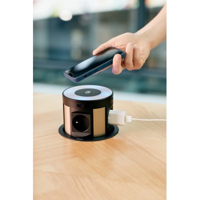 Legrand Incara - Tower 120 Ø121mm à encastrer - 4 prises 2P+T, 4 chargeurs USB, sans fils induction et cordon - Réf : 654981