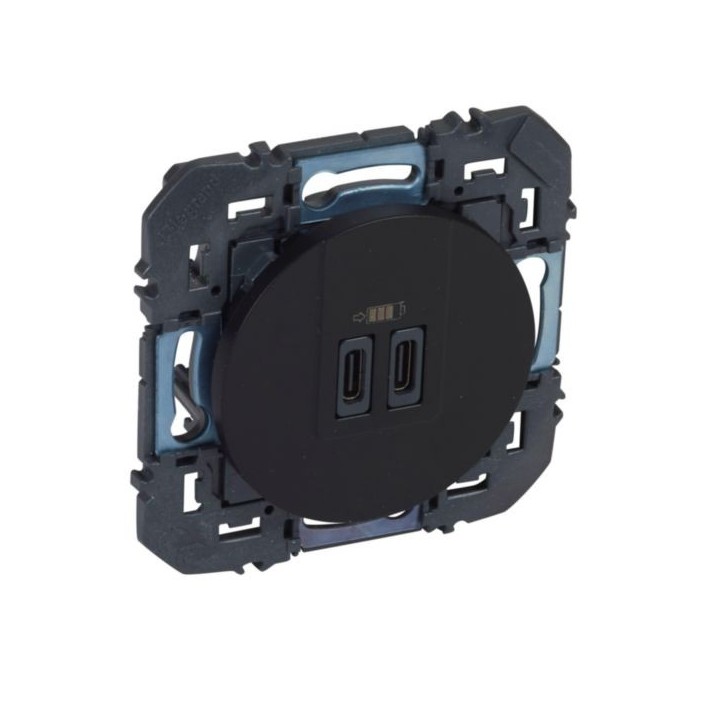 Legrand - Double chargeur USB Type-C dooxie 3A 15W finition noir mat - Réf : 600545