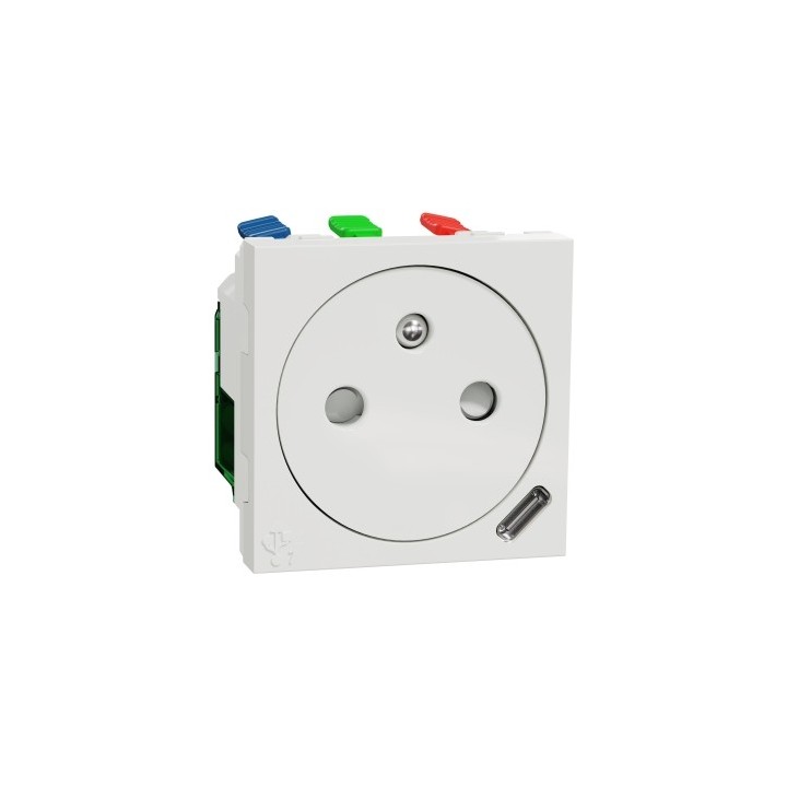 Schneider Unica - Prise 2P+T affl FR + USB C 10,5W - 90° - rap - 2 mod - Blanc - méca seul - Réf : NU301518