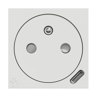 Schneider Unica - Prise 2P+T affl FR + USB C 10,5W - 90° - rap - 2 mod - Blanc - méca seul - Réf : NU301518