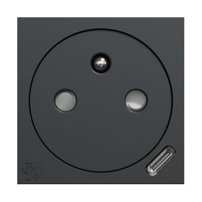 Schneider Unica - Prise 2P+T affl FR + USB C 10,5W - 90° - rap - 2 mod - Anthr - méca seul - Réf : NU301554