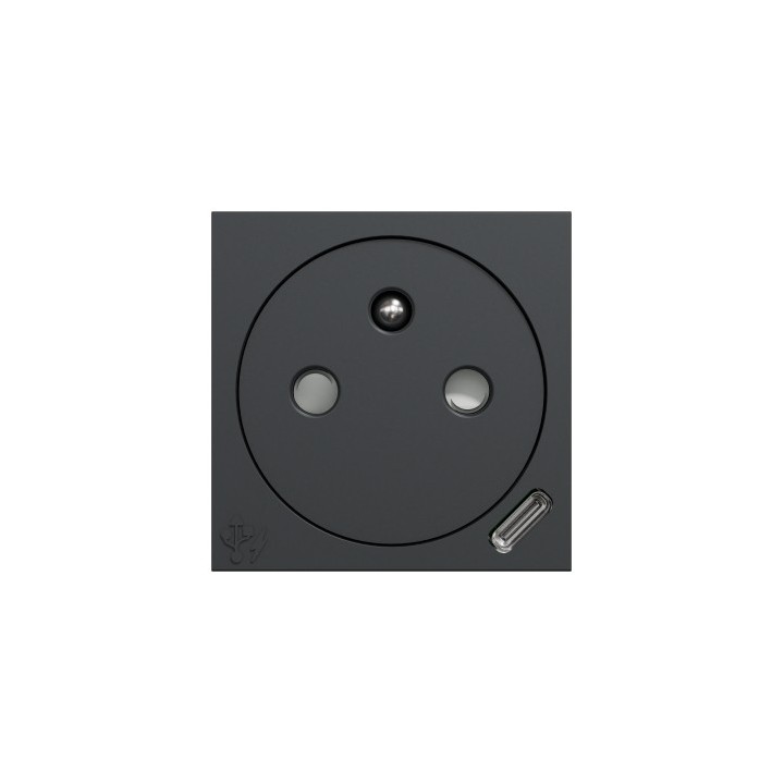 Schneider Unica - Prise 2P+T affl FR + USB C 10,5W - 90° - rap - 2 mod - Anthr - méca seul - Réf : NU301554