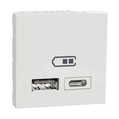 Schneider Unica - Chargeur USB double - 5Vcc - 2,4A type A+C - 2 modul - blanc - méca seul - Réf : NU301818