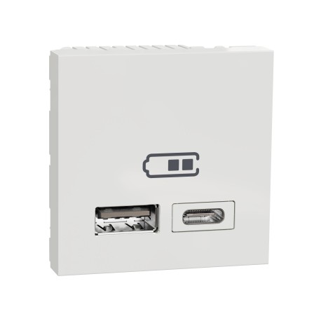 Schneider Unica - Chargeur USB double - 5Vcc - 2,4A type A+C - 2 modul - blanc - méca seul - Réf : NU301818