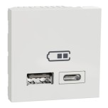 Schneider Unica - Chargeur USB double - 5Vcc - 2,4A type A+C - 2 modul - blanc - méca seul - Réf : NU301818