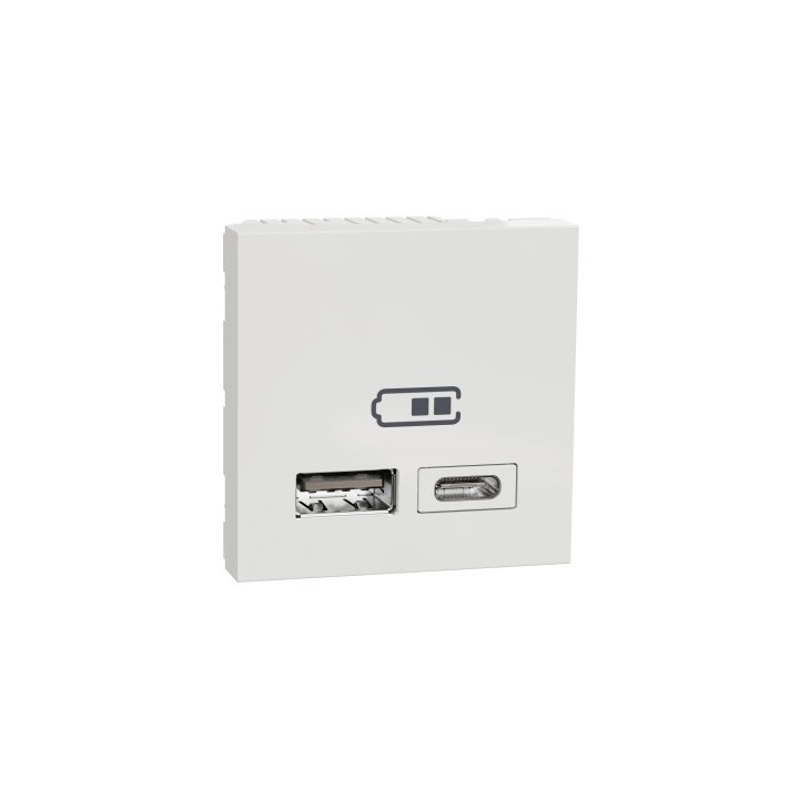 Schneider Unica - Chargeur USB double - 5Vcc - 2,4A type A+C - 2 modul - blanc - méca seul - Réf : NU301818