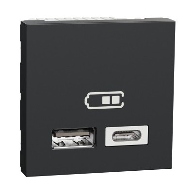 Schneider Unica - Chargeur USB double - 5Vcc - 2,4A type A+C - 2 modul - anthr - méca seul - Réf : NU301854