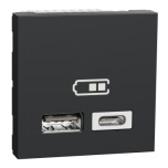 Schneider Unica - Chargeur USB double - 5Vcc - 2,4A type A+C - 2 modul - anthr - méca seul - Réf : NU301854